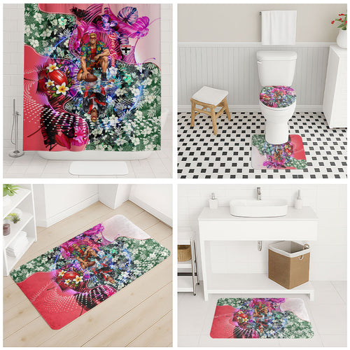 Personalized St Kilda Football Saints Bathroom Set Tropical Hibiscus Flowers - Pacific Fusion Style