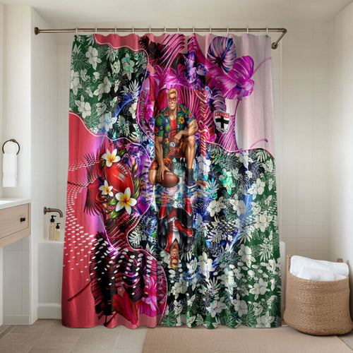 Personalized St Kilda Football Saints Bathroom Set Tropical Hibiscus Flowers - Pacific Fusion Style