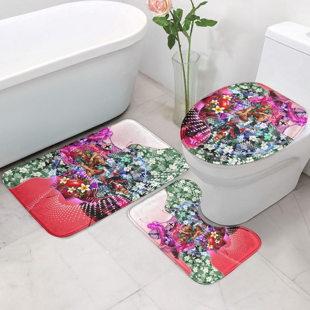 Personalized St Kilda Football Saints Bathroom Set Tropical Hibiscus Flowers - Pacific Fusion Style