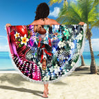 Personalized St Kilda Football Saints Beach Blanket Tropical Hibiscus Flowers - Pacific Fusion Style