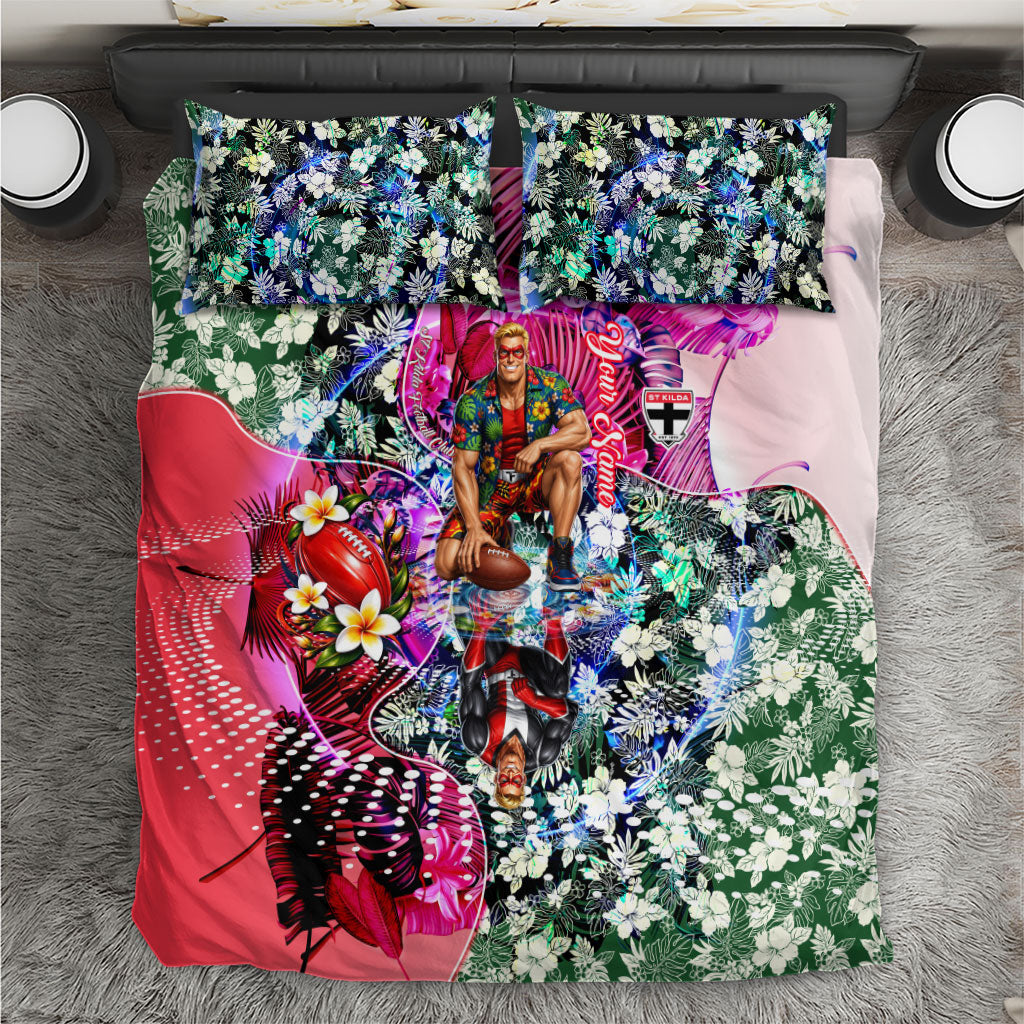 Personalized St Kilda Football Saints Bedding Set Tropical Hibiscus Flowers - Pacific Fusion Style