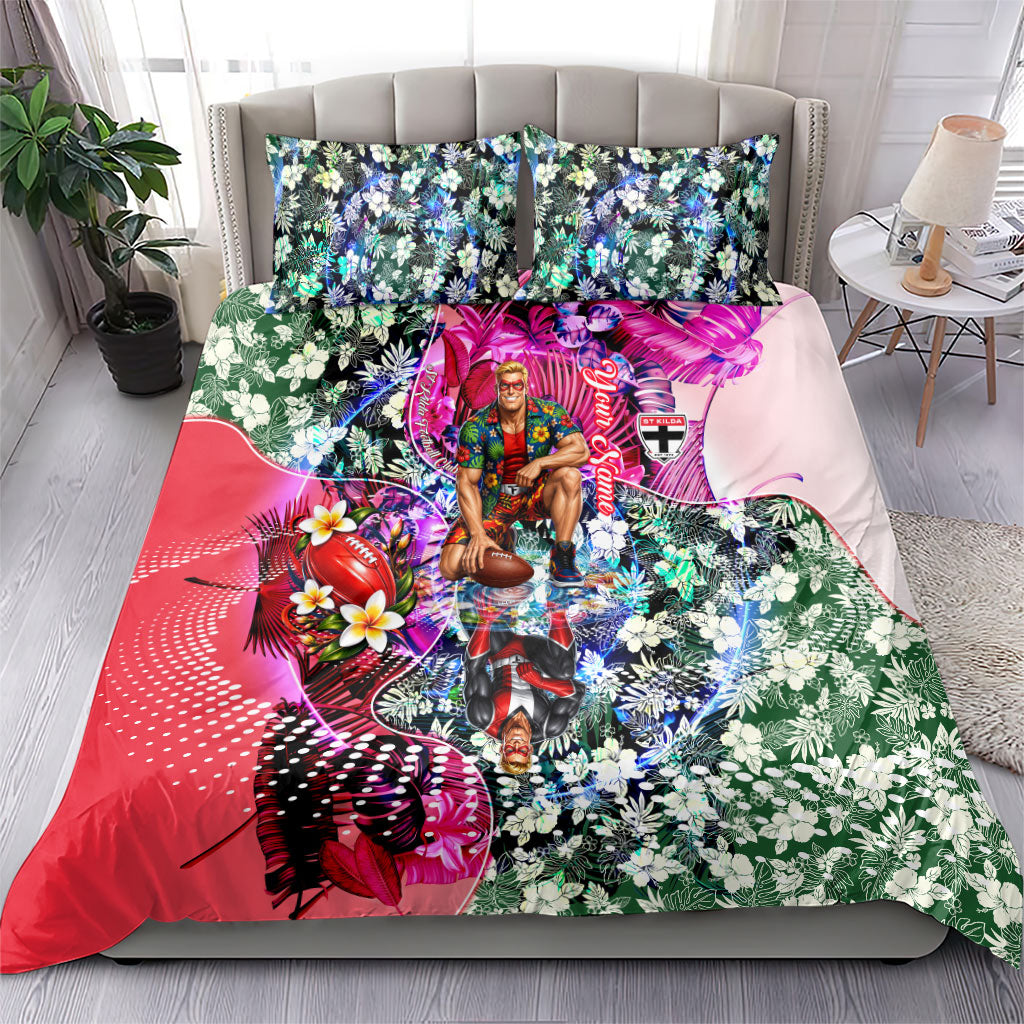 Personalized St Kilda Football Saints Bedding Set Tropical Hibiscus Flowers - Pacific Fusion Style