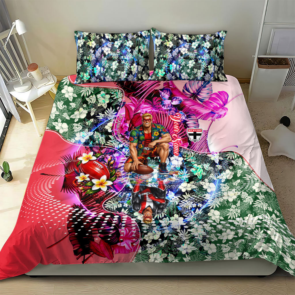 Personalized St Kilda Football Saints Bedding Set Tropical Hibiscus Flowers - Pacific Fusion Style