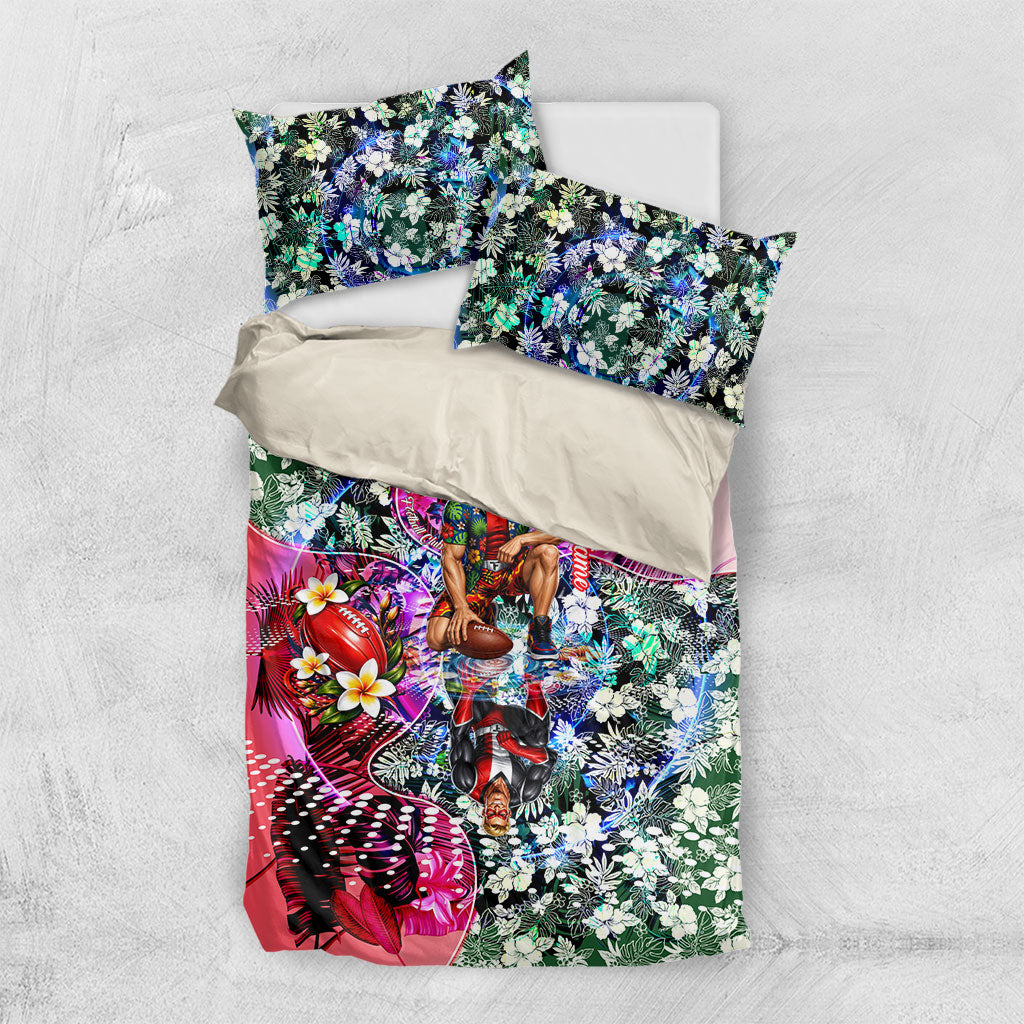Personalized St Kilda Football Saints Bedding Set Tropical Hibiscus Flowers - Pacific Fusion Style