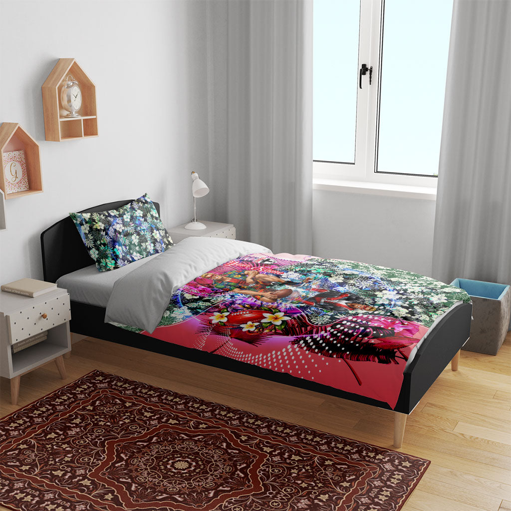 Personalized St Kilda Football Saints Bedding Set Tropical Hibiscus Flowers - Pacific Fusion Style