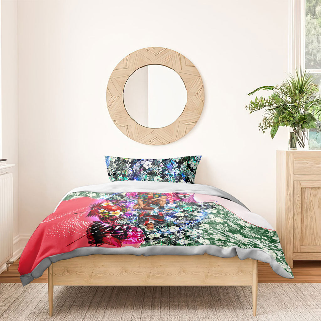 Personalized St Kilda Football Saints Bedding Set Tropical Hibiscus Flowers - Pacific Fusion Style