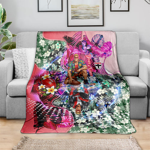 Personalized St Kilda Football Saints Blanket Tropical Hibiscus Flowers - Pacific Fusion Style