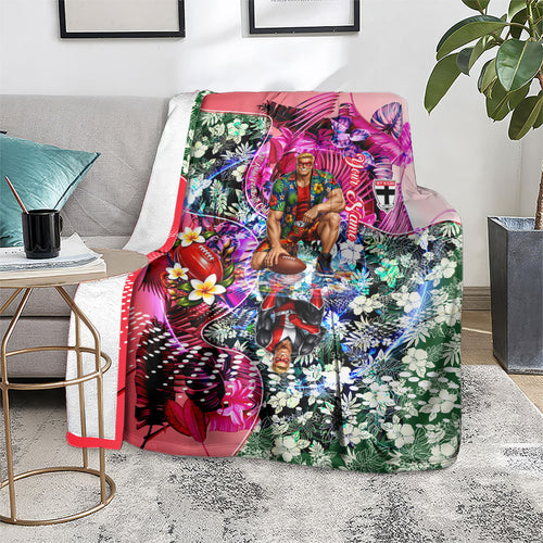 Personalized St Kilda Football Saints Blanket Tropical Hibiscus Flowers - Pacific Fusion Style