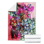 Personalized St Kilda Football Saints Blanket Tropical Hibiscus Flowers - Pacific Fusion Style