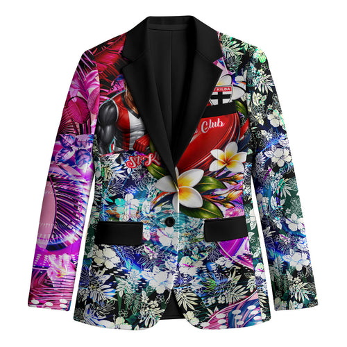 Personalized St Kilda Football Saints Blazer Tropical Hibiscus Flowers - Pacific Fusion Style