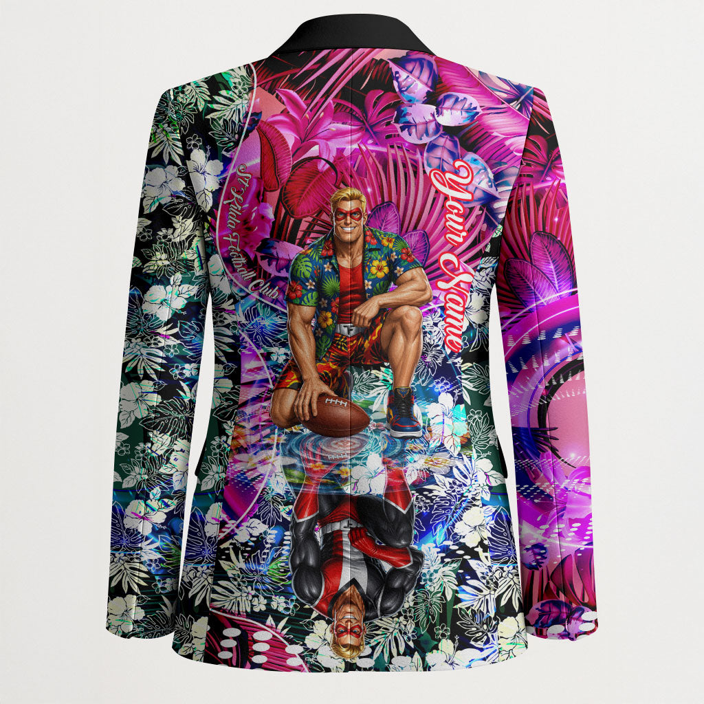 Personalized St Kilda Football Saints Blazer Tropical Hibiscus Flowers - Pacific Fusion Style