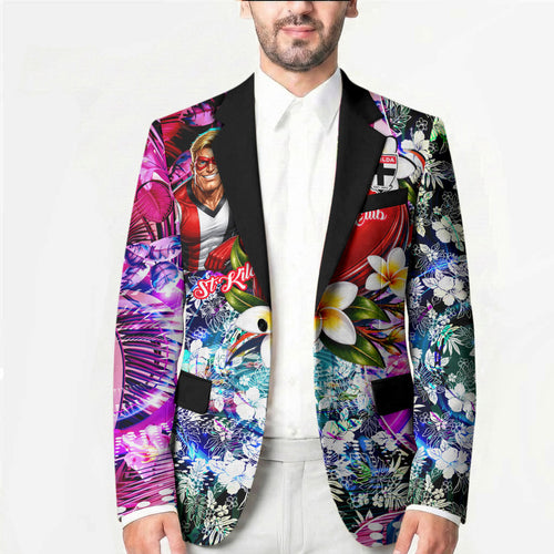 Personalized St Kilda Football Saints Blazer Tropical Hibiscus Flowers - Pacific Fusion Style