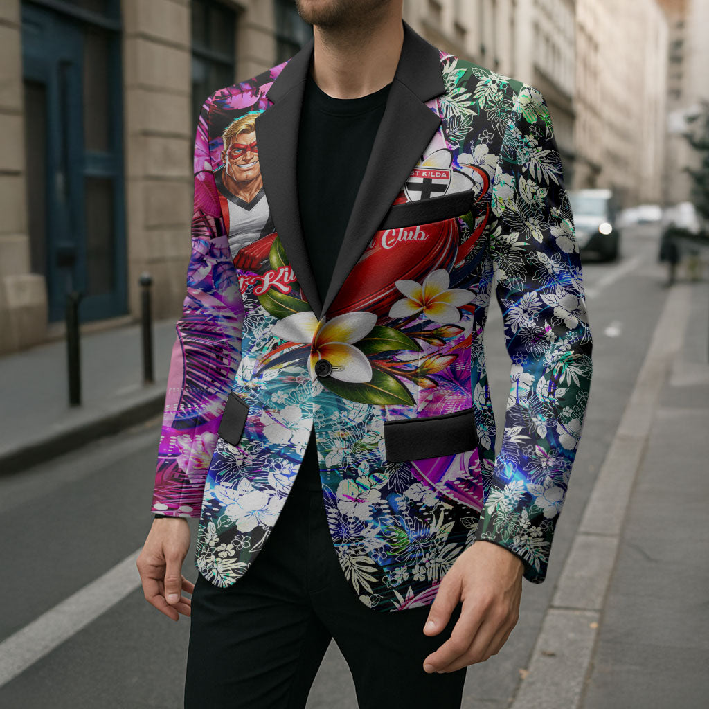 Personalized St Kilda Football Saints Blazer Tropical Hibiscus Flowers - Pacific Fusion Style