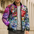 Personalized St Kilda Football Saints Bomber Puffer Jacket Tropical Hibiscus Flowers - Pacific Fusion Style