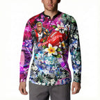 Personalized St Kilda Football Saints Button Sweatshirt Tropical Hibiscus Flowers - Pacific Fusion Style