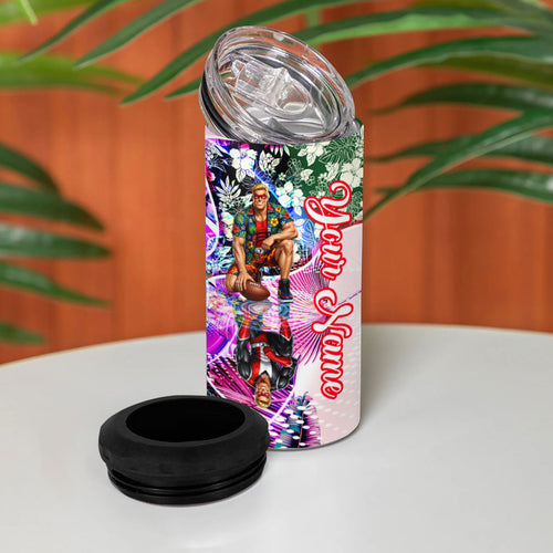 Personalized St Kilda Football Saints 4 in 1 Can Cooler Tumbler Tropical Hibiscus Flowers - Pacific Fusion Style