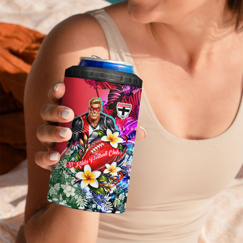 Personalized St Kilda Football Saints 4 in 1 Can Cooler Tumbler Tropical Hibiscus Flowers - Pacific Fusion Style