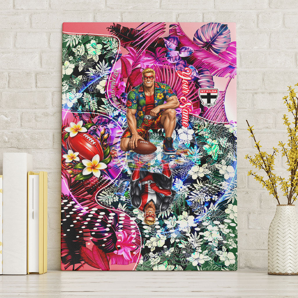 Personalized St Kilda Football Saints Canvas Wall Art Tropical Hibiscus Flowers - Pacific Fusion Style
