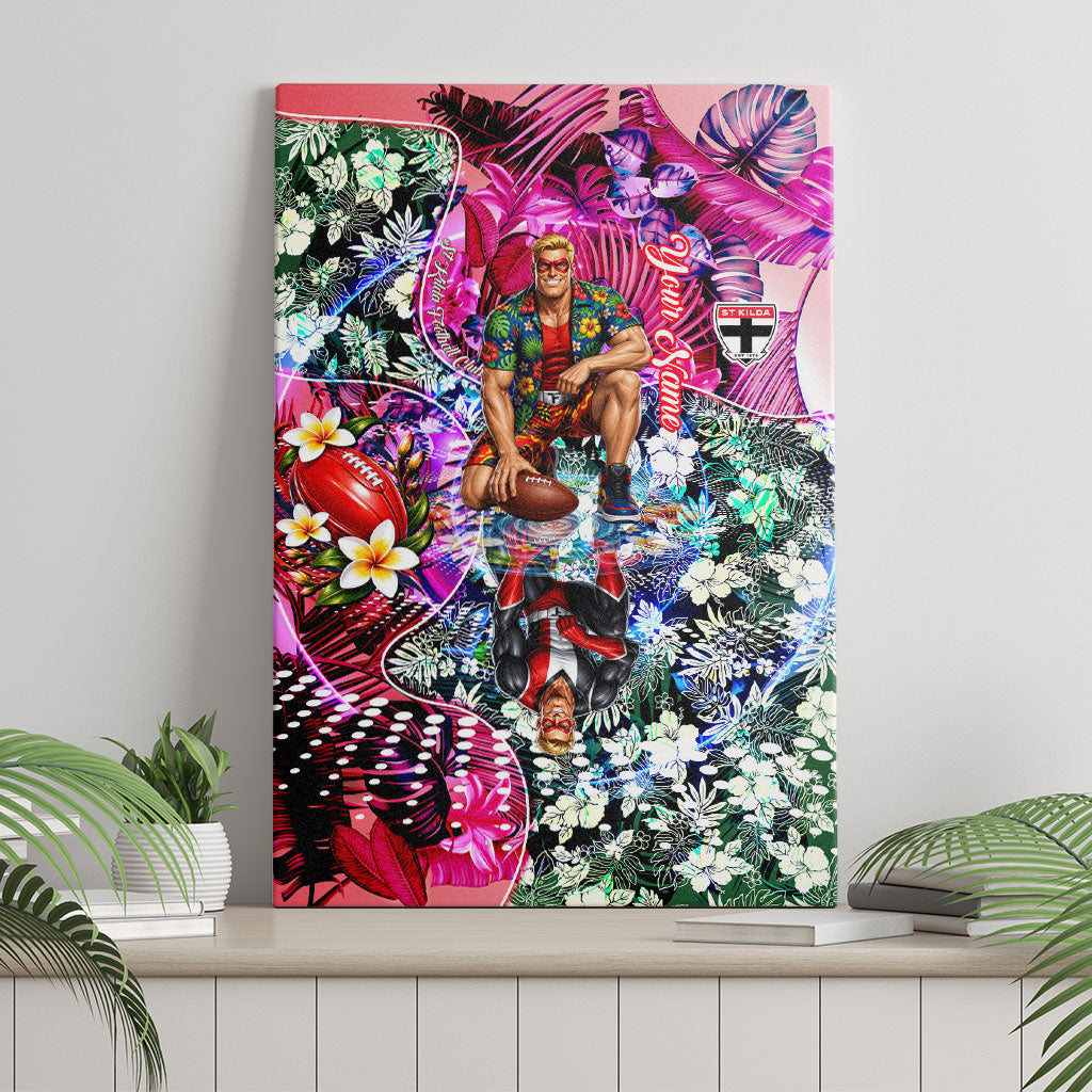 Personalized St Kilda Football Saints Canvas Wall Art Tropical Hibiscus Flowers - Pacific Fusion Style