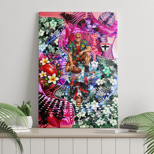Personalized St Kilda Football Saints Canvas Wall Art Tropical Hibiscus Flowers - Pacific Fusion Style