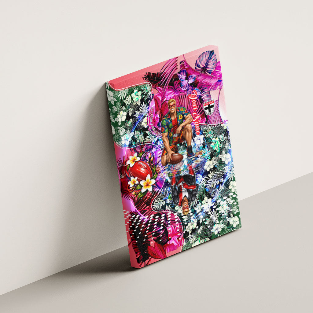 Personalized St Kilda Football Saints Canvas Wall Art Tropical Hibiscus Flowers - Pacific Fusion Style