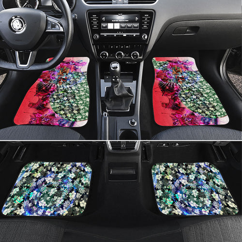 Personalized St Kilda Football Saints Car Mats Tropical Hibiscus Flowers - Pacific Fusion Style