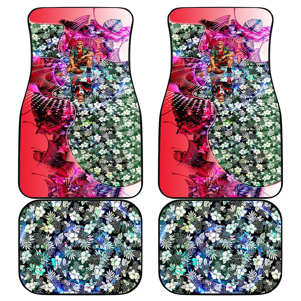 Personalized St Kilda Football Saints Car Mats Tropical Hibiscus Flowers - Pacific Fusion Style