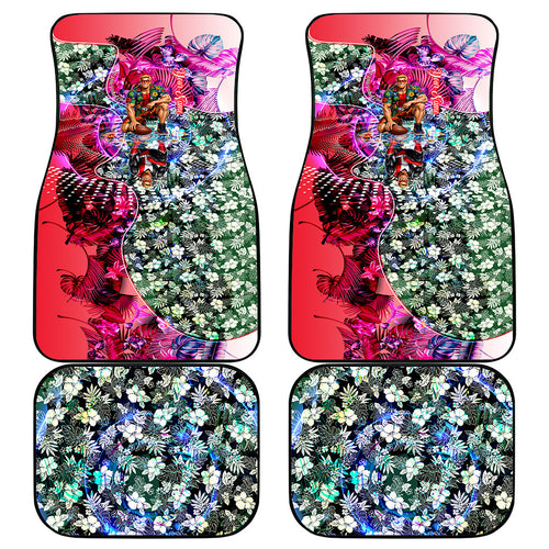 Personalized St Kilda Football Saints Car Mats Tropical Hibiscus Flowers - Pacific Fusion Style