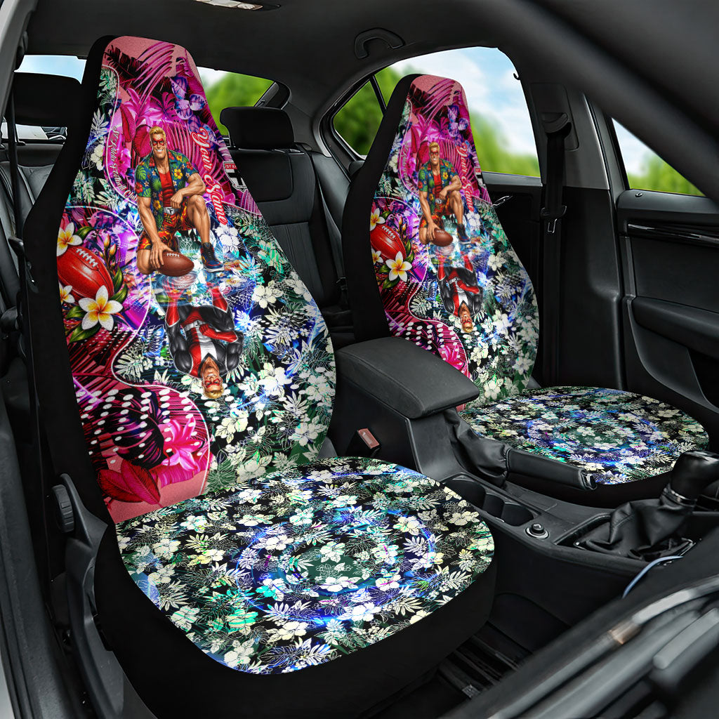 Personalized St Kilda Football Saints Car Seat Cover Tropical Hibiscus Flowers - Pacific Fusion Style