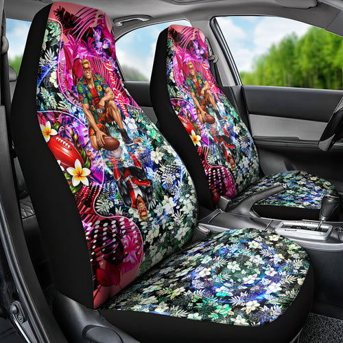 Personalized St Kilda Football Saints Car Seat Cover Tropical Hibiscus Flowers - Pacific Fusion Style