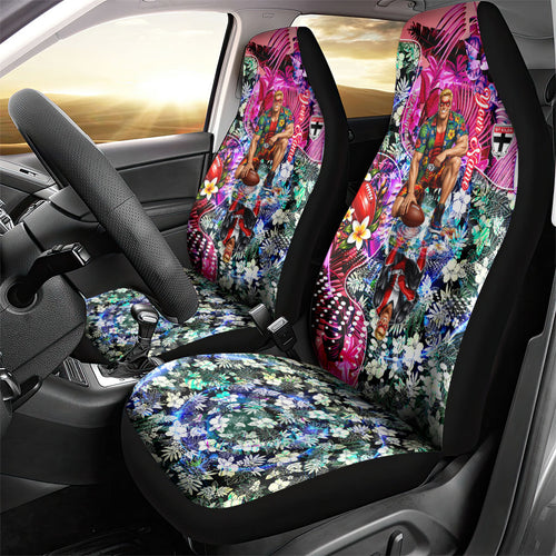 Personalized St Kilda Football Saints Car Seat Cover Tropical Hibiscus Flowers - Pacific Fusion Style