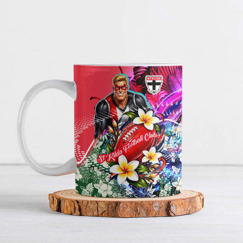 Personalized St Kilda Football Saints Ceramic Mug Tropical Hibiscus Flowers - Pacific Fusion Style