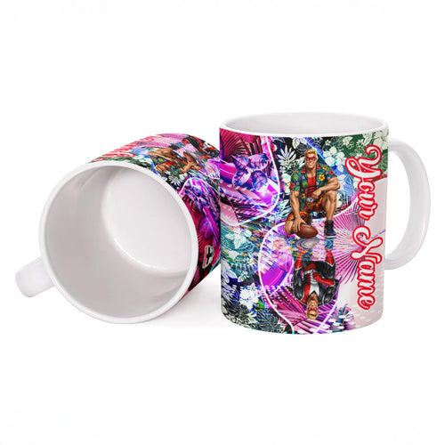 Personalized St Kilda Football Saints Ceramic Mug Tropical Hibiscus Flowers - Pacific Fusion Style