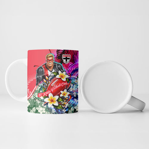 Personalized St Kilda Football Saints Ceramic Mug Tropical Hibiscus Flowers - Pacific Fusion Style
