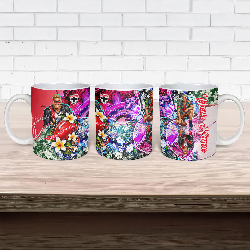 Personalized St Kilda Football Saints Ceramic Mug Tropical Hibiscus Flowers - Pacific Fusion Style