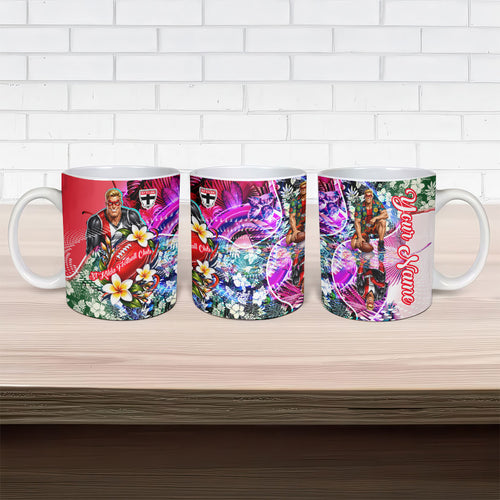 Personalized St Kilda Football Saints Ceramic Mug Tropical Hibiscus Flowers - Pacific Fusion Style