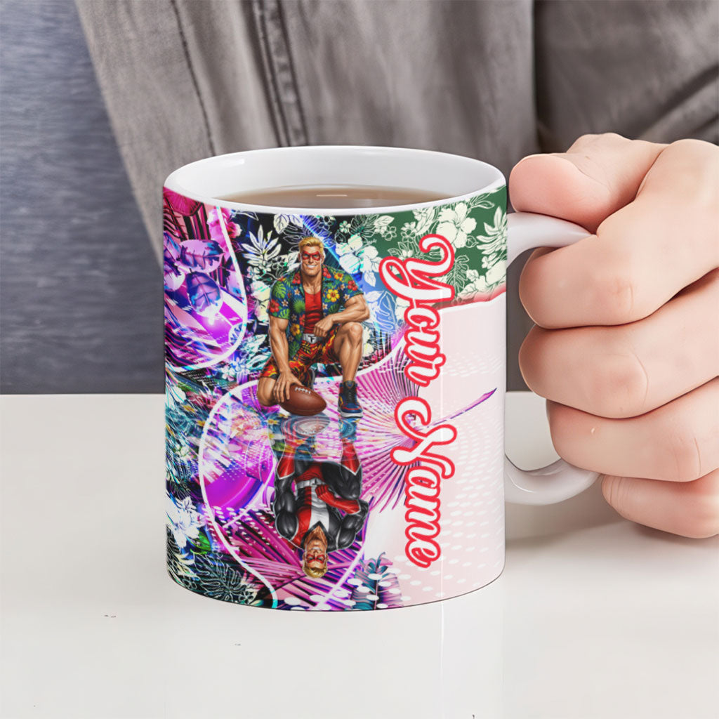 Personalized St Kilda Football Saints Ceramic Mug Tropical Hibiscus Flowers - Pacific Fusion Style