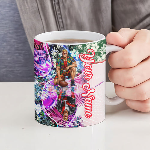 Personalized St Kilda Football Saints Ceramic Mug Tropical Hibiscus Flowers - Pacific Fusion Style