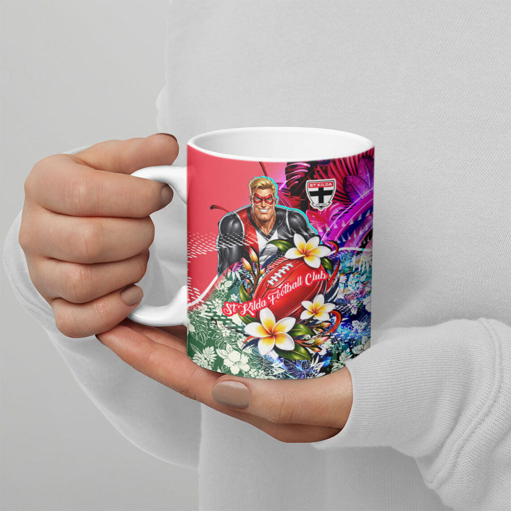 Personalized St Kilda Football Saints Ceramic Mug Tropical Hibiscus Flowers - Pacific Fusion Style