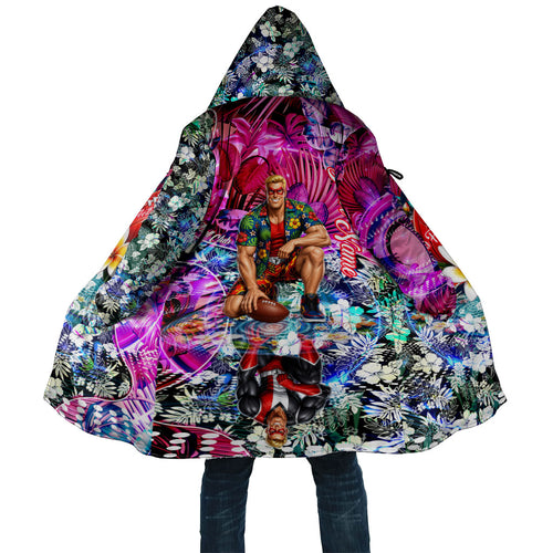 Personalized St Kilda Football Saints Cloak Tropical Hibiscus Flowers - Pacific Fusion Style
