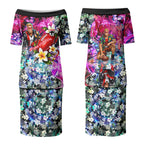 Personalized St Kilda Football Saints Couples Matching Puletasi and Hawaiian Shirt Tropical Hibiscus Flowers - Pacific Fusion Style