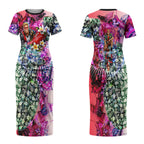 Personalized St Kilda Football Saints Couples Matching Short Sleeve Bodycon Dress and Hawaiian Shirt Tropical Hibiscus Flowers - Pacific Fusion Style