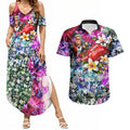 Personalized St Kilda Football Saints Couples Matching Summer Maxi Dress and Hawaiian Shirt Tropical Hibiscus Flowers - Pacific Fusion Style