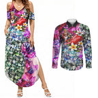 Personalized St Kilda Football Saints Couples Matching Summer Maxi Dress and Long Sleeve Button Shirt Tropical Hibiscus Flowers - Pacific Fusion Style