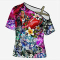 Personalized St Kilda Football Saints Cross Shoulder Shirt Tropical Hibiscus Flowers - Pacific Fusion Style
