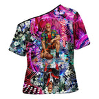 Personalized St Kilda Football Saints Cross Shoulder Shirt Tropical Hibiscus Flowers - Pacific Fusion Style