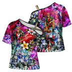 Personalized St Kilda Football Saints Cross Shoulder Shirt Tropical Hibiscus Flowers - Pacific Fusion Style