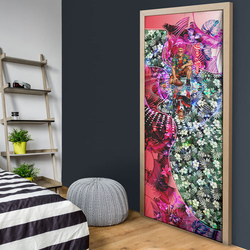 Personalized St Kilda Football Saints Door Cover Tropical Hibiscus Flowers - Pacific Fusion Style