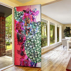 Personalized St Kilda Football Saints Door Cover Tropical Hibiscus Flowers - Pacific Fusion Style