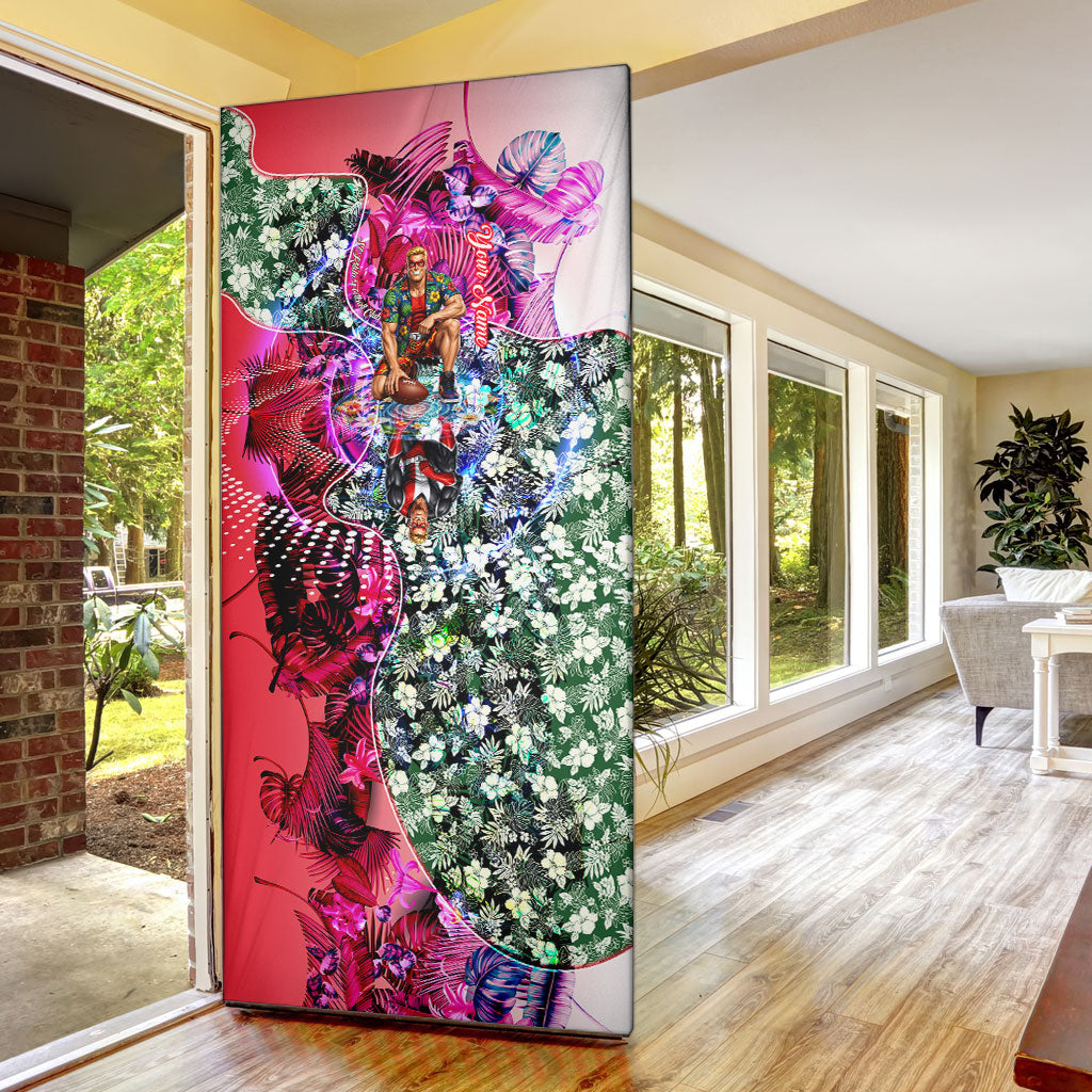 Personalized St Kilda Football Saints Door Cover Tropical Hibiscus Flowers - Pacific Fusion Style